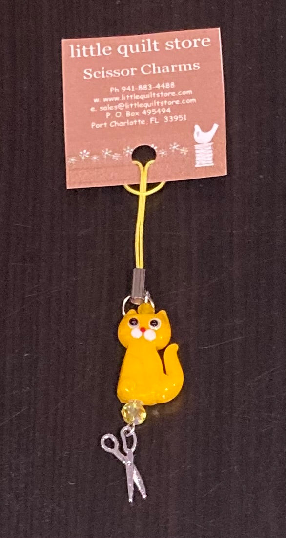 Scissor Charm - Yellow Cat with Silver Scissors