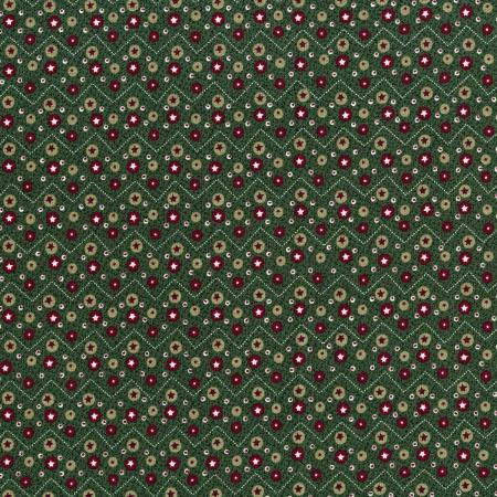 Frosty Friends - Merry & Bright - Holly Leaf 3103-001 - green fabric with white chevron stripes and stars inside of circles scattered over