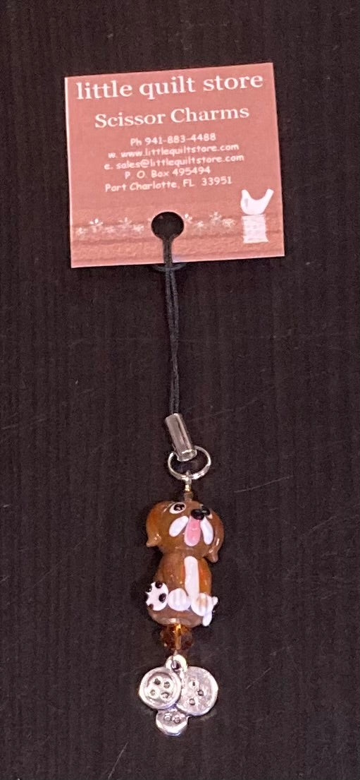 Scissor Charm - Brown Dog with silver button charm