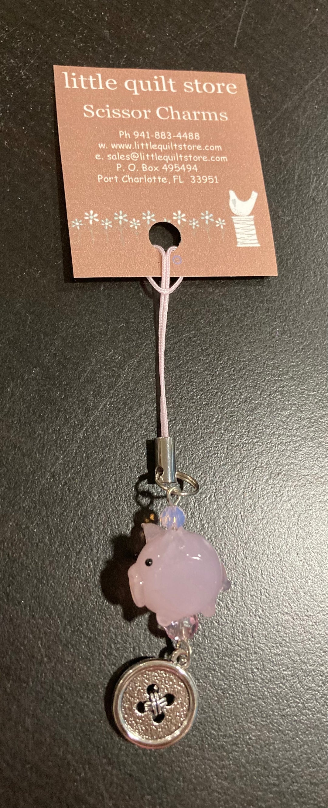 Scissor Charm - pink pig with silver button