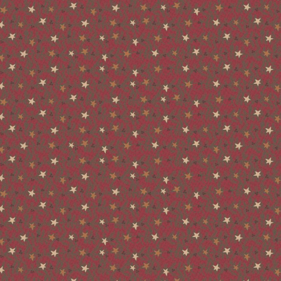 Hollyberry Christmas 81070-17 - red cotton fabric with gold and yellow stars and burgundy hearts