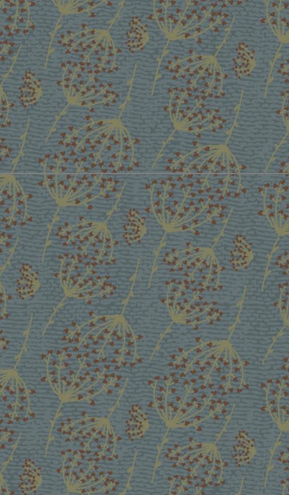 Favourites by Lynette Anderson - 81620-12 - blue cotton fabric with gold sprigs with tiny orange flowers