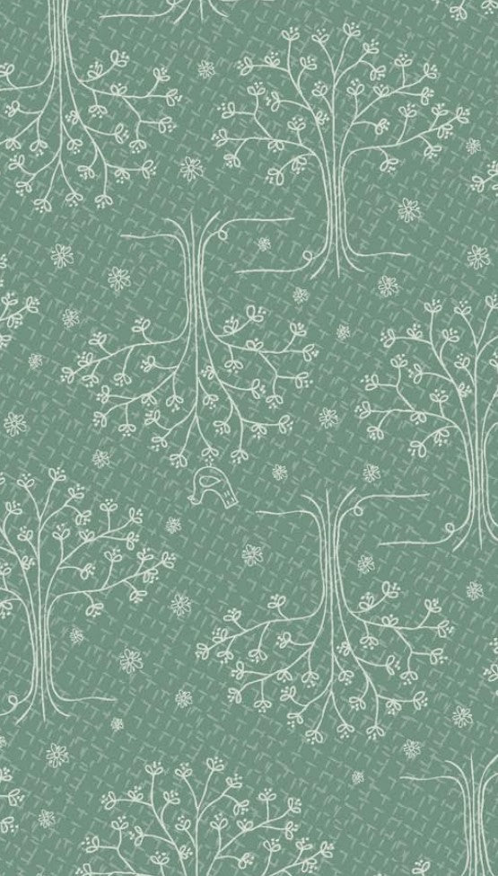 Favourites by Lynette Anderson - 81620-16 - teal cotton fabric with white Kissing tree etching