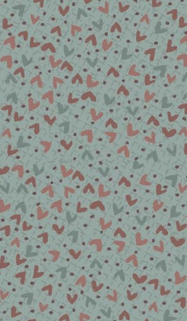 Favourites by Lynette Anderson - 81620-19 - light blue cotton fabric with green, rust, and pink hearts and brown tiny dots