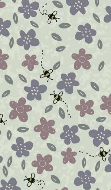 Favourites by Lynette Anderson - 81620-5 - white cotton with tiny bees and pink and lavender flowers