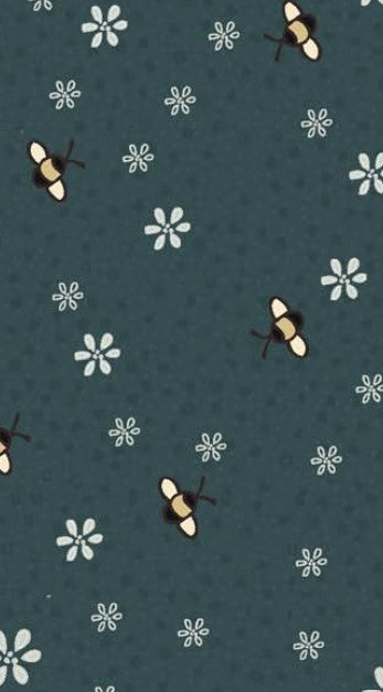 Favourites by Lynette Anderson - 81620-8 - blue cotton fabric with bees and small white flowers