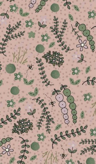 Favourites by Lynette Anderson - 81620-9 - pink cotton fabric with pink and green flowers and tiny bees