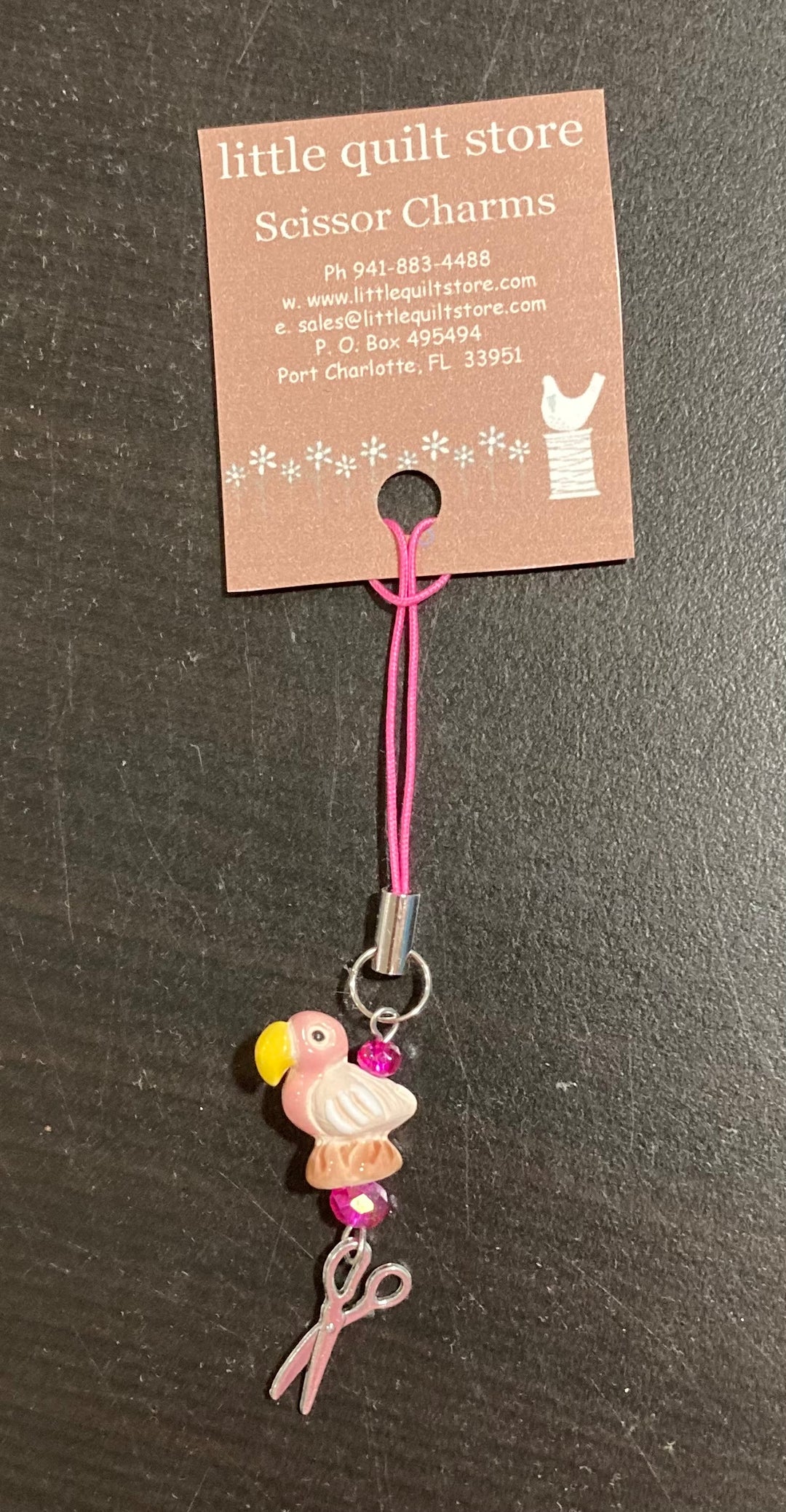 Scissor Charm - flamingo with silver scissors