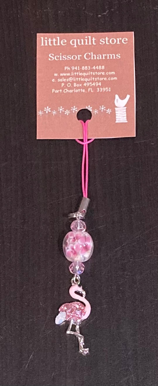 Scissor Charm - flamingo with large pink bead