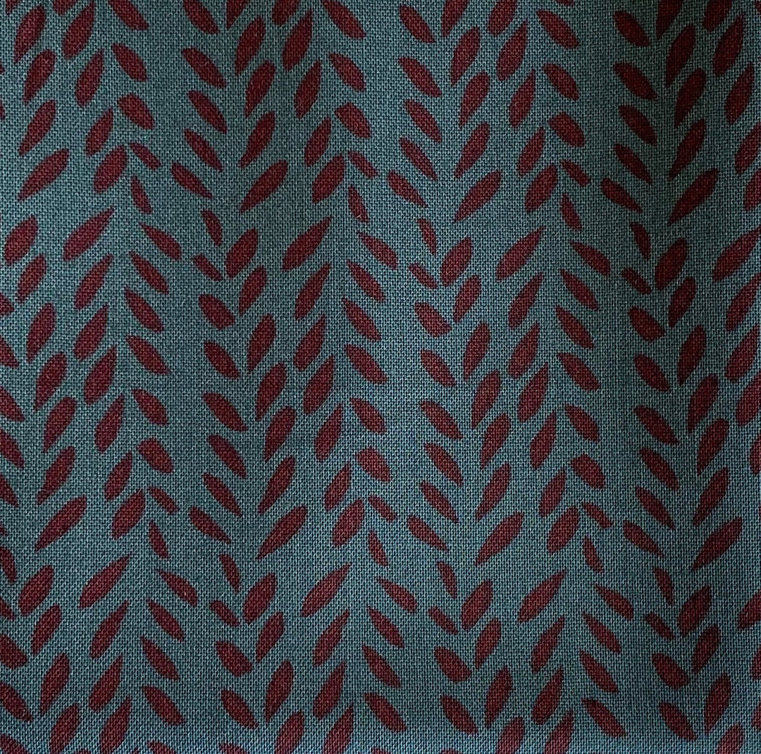 Highland - Cotton Grass - Air Force - 2541-003 - blue cotton fabric with red leaves in striped formation