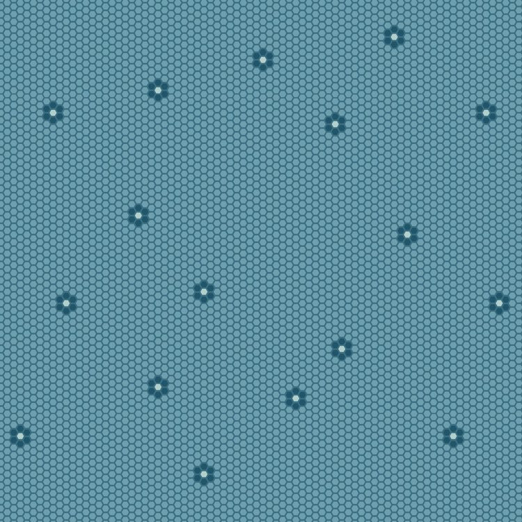 Something Borrowed, Something Blue 2 - 81510-14 - Light blue cotton fabric with hexagons and dark blue hexagon flowers scattered over