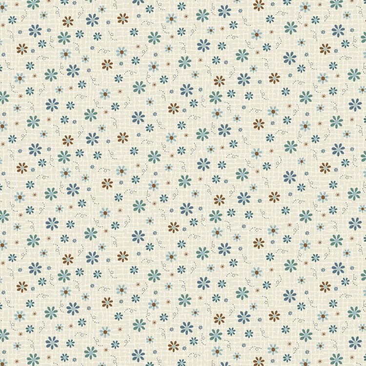 Something Borrowed, Something Blue 2 - 81510-15 - Ecru cotton fabric with blue and brown flowers scattered over