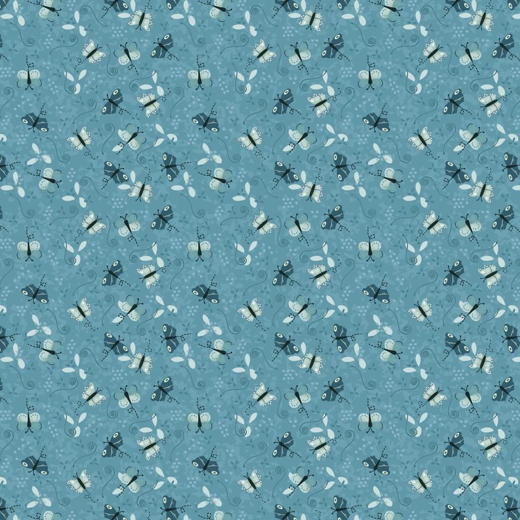 Something Borrowed, Something Blue 2 - 81510-3 - Light blue cotton fabric with navy blue and white butterflies scattered over