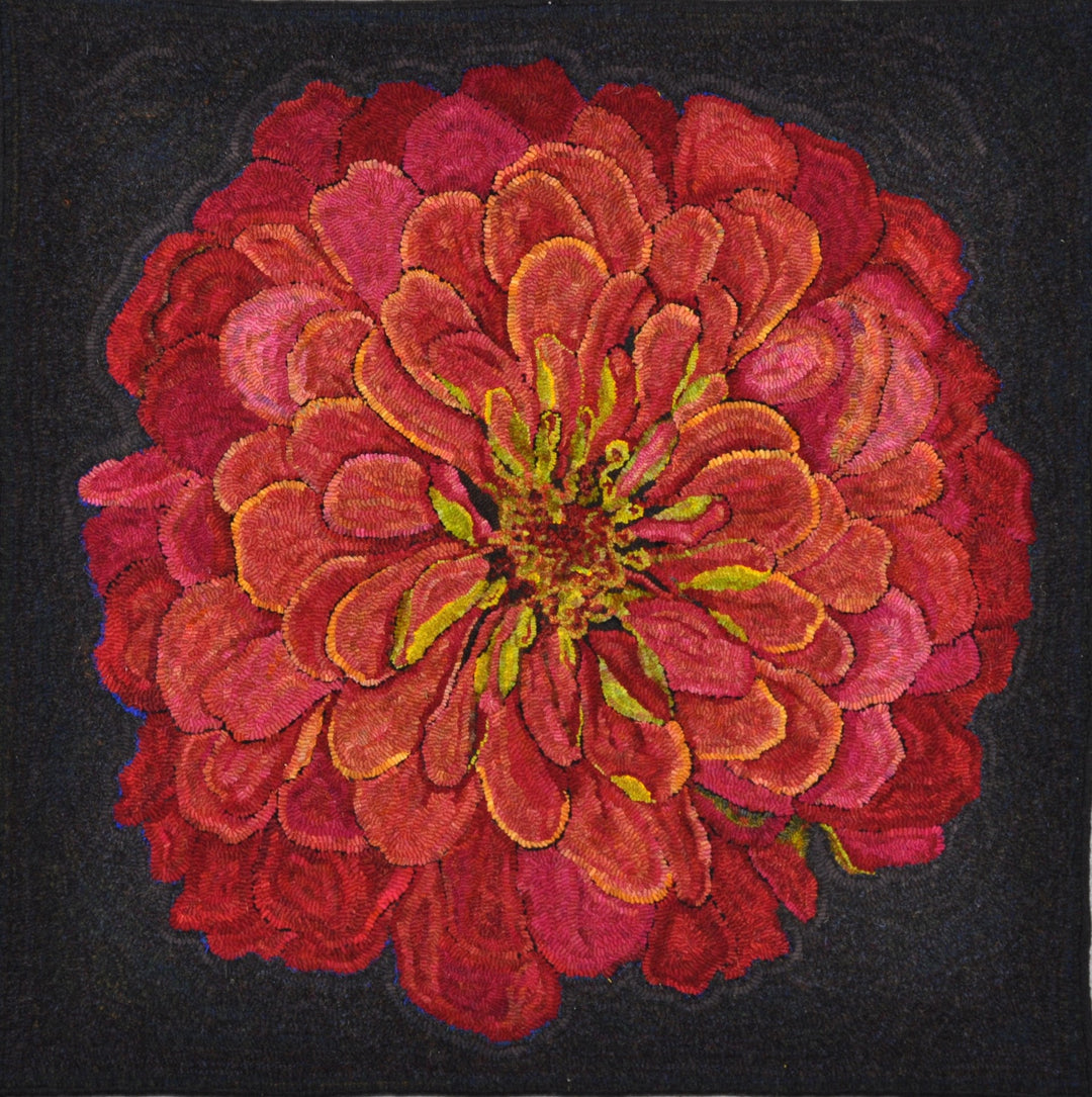 Zany Zinnia wool hooked rug in red