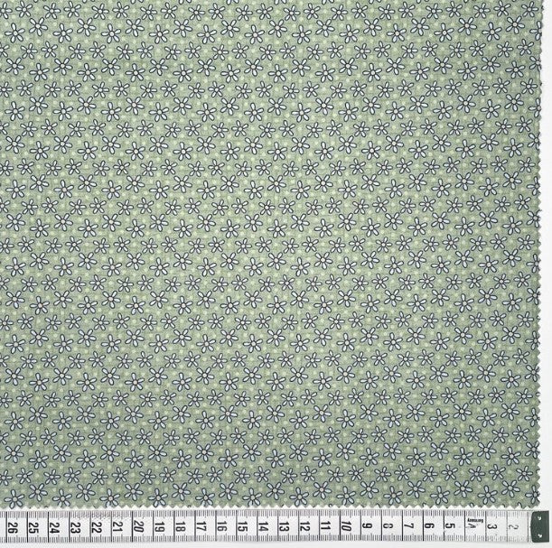 Botanicals 80990-112 - green cotton fabric with small daisies scattered over