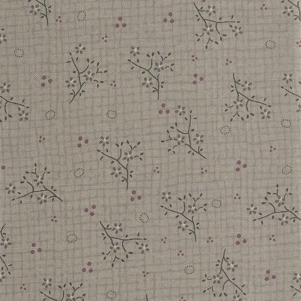 Needles & Pins 2403-05 - tan cotton fabric with floral sprigs scattered over