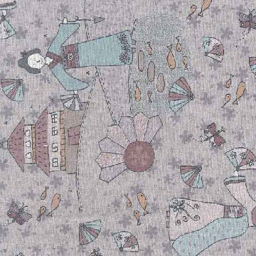 Dancing in the Blossom 31874-90 - lavender cotton fabric with Asian design