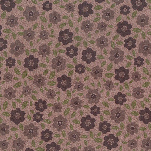 One Stitch at a Time 35073-20 - lavender cotton fabric with purple and dark purple hexagon flowers and green leaves