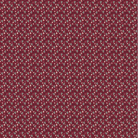 Hollyberry Christmas 81070-2 - red cotton fabric with green and yellow hearts