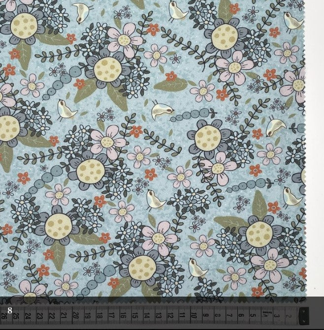 Botanicals 80990-108 - light blue cotton fabric with large floral design