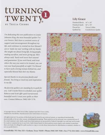 The Original Turning Twenty by Tricia Cribbs Pattern Back