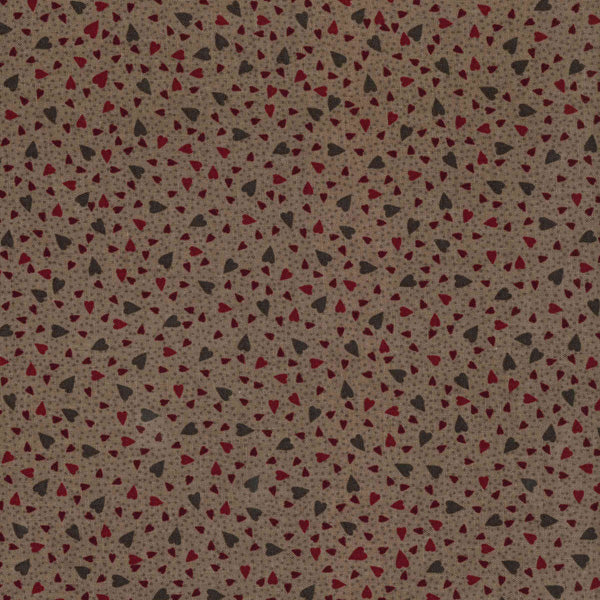 Frosty Friends - 3104-003 - Gray cotton fabric with blue, red and burgundy hearts scattered