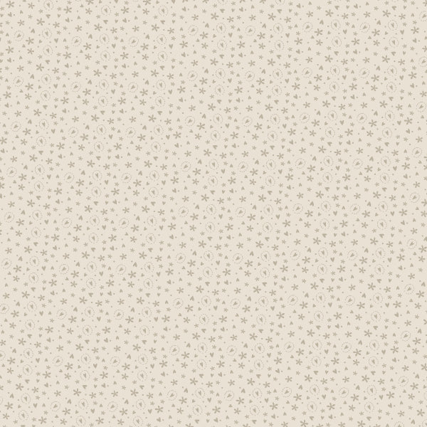 Bedrock Basics - Hearts Cream/Green- 80430-4 - light green cotton fabric with tiny flowers and hearts scattered over