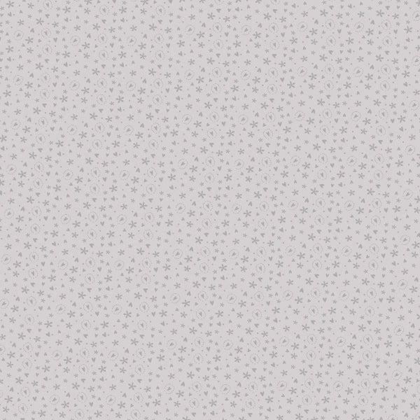 Bedrock Basics - Hearts Grey - 80430-5 - light gray cotton fabric with tiny flowers and hearts scattered over