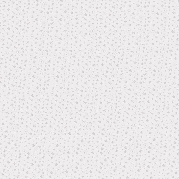 Bedrock Basics - Hearts Pearl - 80430-6 - light gray cotton fabric with tiny hearts and flowers scattered over