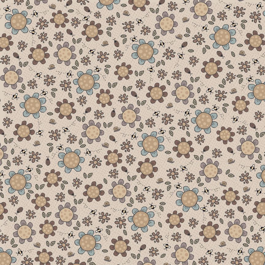 Moonflower Wideback 78900-1 - ecru cotton fabric with flowers and bees scattered over