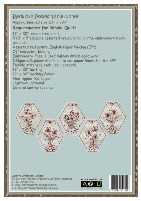 Redwork Posies Tablerunner - kit