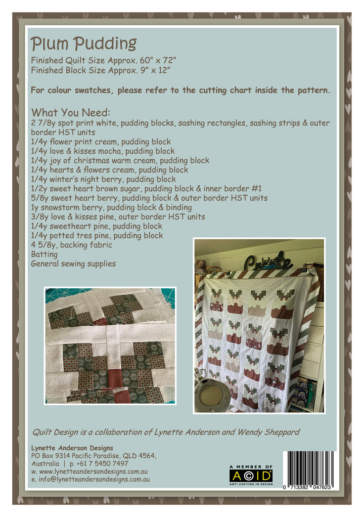 Plum Pudding Quilt by Lynette Anderson Pattern Back